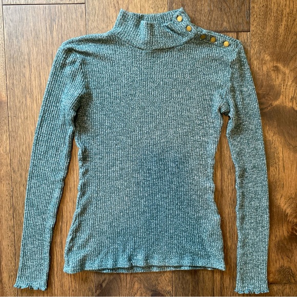 J. Crew Sweaters - J. Crew Ribbed Green  Turtleneck Sweater with Gold Buttons